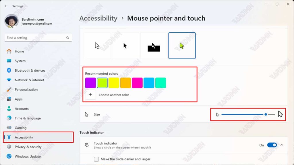 cursor color & size