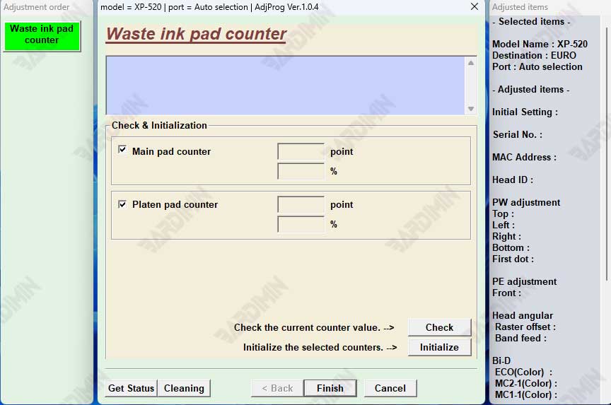 waste ink pad counter adjustment Program Epson XP 520 XP 620 XP 720 XP 760 XP 820 XP 860